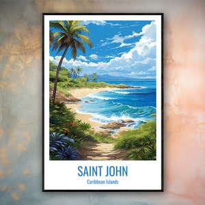 Saint John Travel Print Poster Saint John Gift Vertical Adventure Wall Art Saint John Home Decor Caribbean Islands Gift Poster