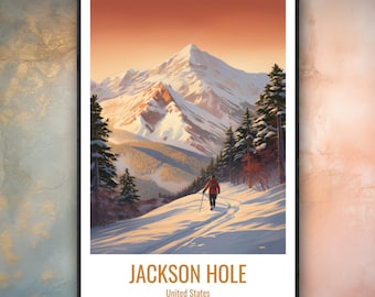Jackson Hole Mountain Resort Poster | Teton Village Wyoming Ski Wall Art | Grand Teton Print | Skiing Gift