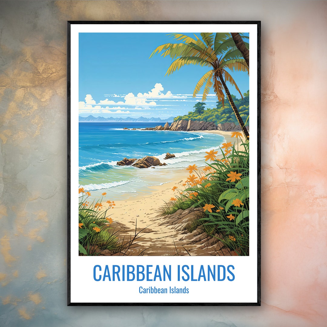 Caribbean Islands Travel Print Poster Caribbean Islands Gift Vertical
