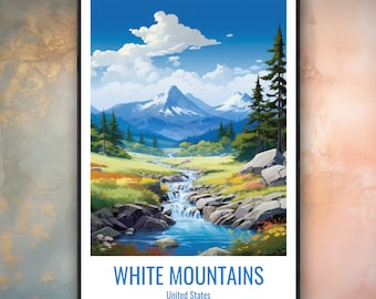 White Mountains New Hampshire Poster | NH Alpine Wall Art | Presidential Range Travel Print | White Mountains Gift | NH Mountain Decor
