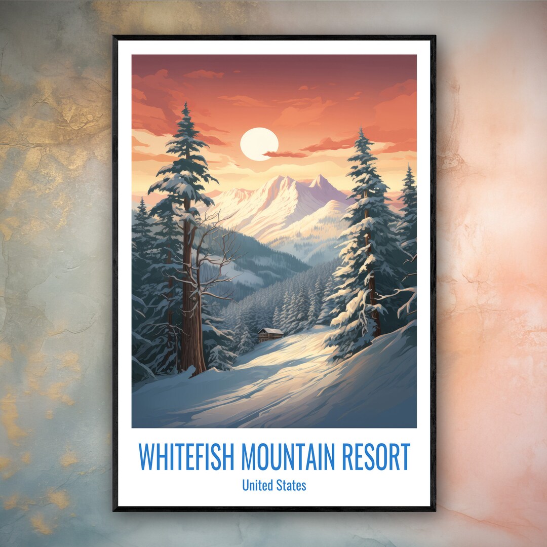 Whitefish Mountain Resort Travel Print Poster Whitefish Gift Vertical Adventure Wall Art