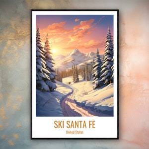 Affiche imprimée de voyage de ski Santa Fe, cadeau de ski Santa Fe, art mural aventure verticale, décoration d'intérieur de Santa Fe, cadeau des États-Unis