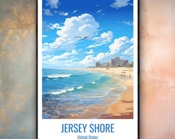 Jersey Shore Travel Poster | New Jersey Coastal Wall Art Print | Beach Boardwalk Home Decor Gift
