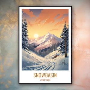 Poster de voyage Snowbasin, cadeau de Snowbasin, art mural d'aventure verticale, décoration d'intérieur de Snowbass, cadeau des États-Unis, affiche