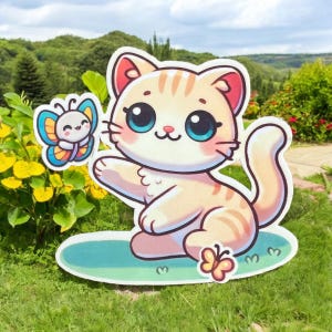 Adorable Cat Sticker with Butterfly - Whimsical Animal Decal