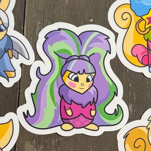 Neopets Usuki Doll Stickers | Sold Individually Or As A Set | 3&quot; Sticker | 1.5&quot; Sticker | Neopets Sticker | Magical Hair Usuki