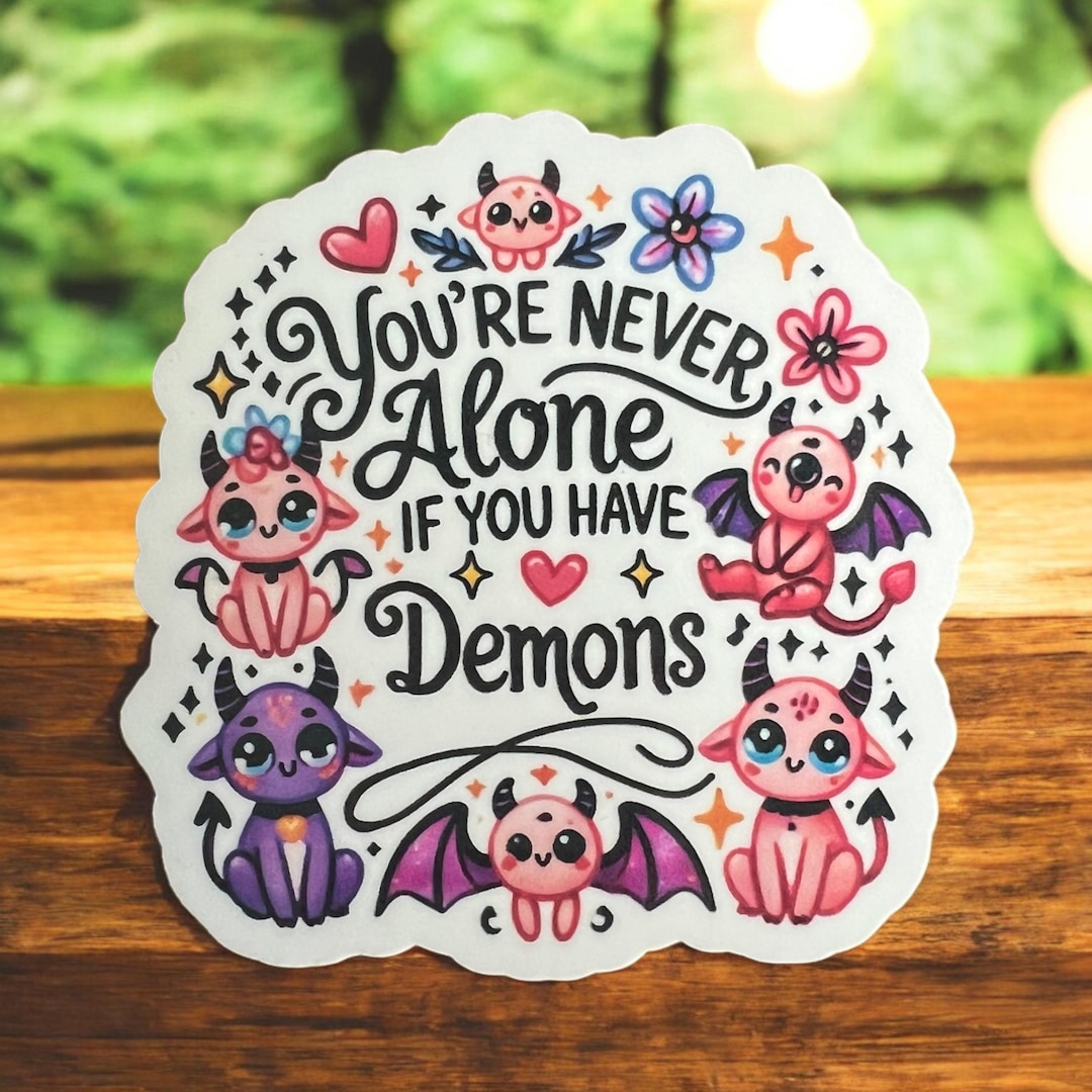 Funny Demon Art Sticker - Colorful Pink and Purple Decal - Positive ...