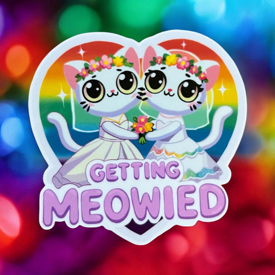 Rainbow Lesbian Cat Wedding Sticker - Getting Meowied - LGBTQ Pride - Etsy