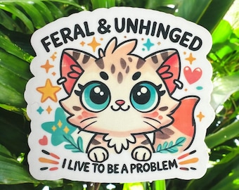 Feral & Unhinged Kitten Sticker - Quirky Cat Decal for Wild Souls