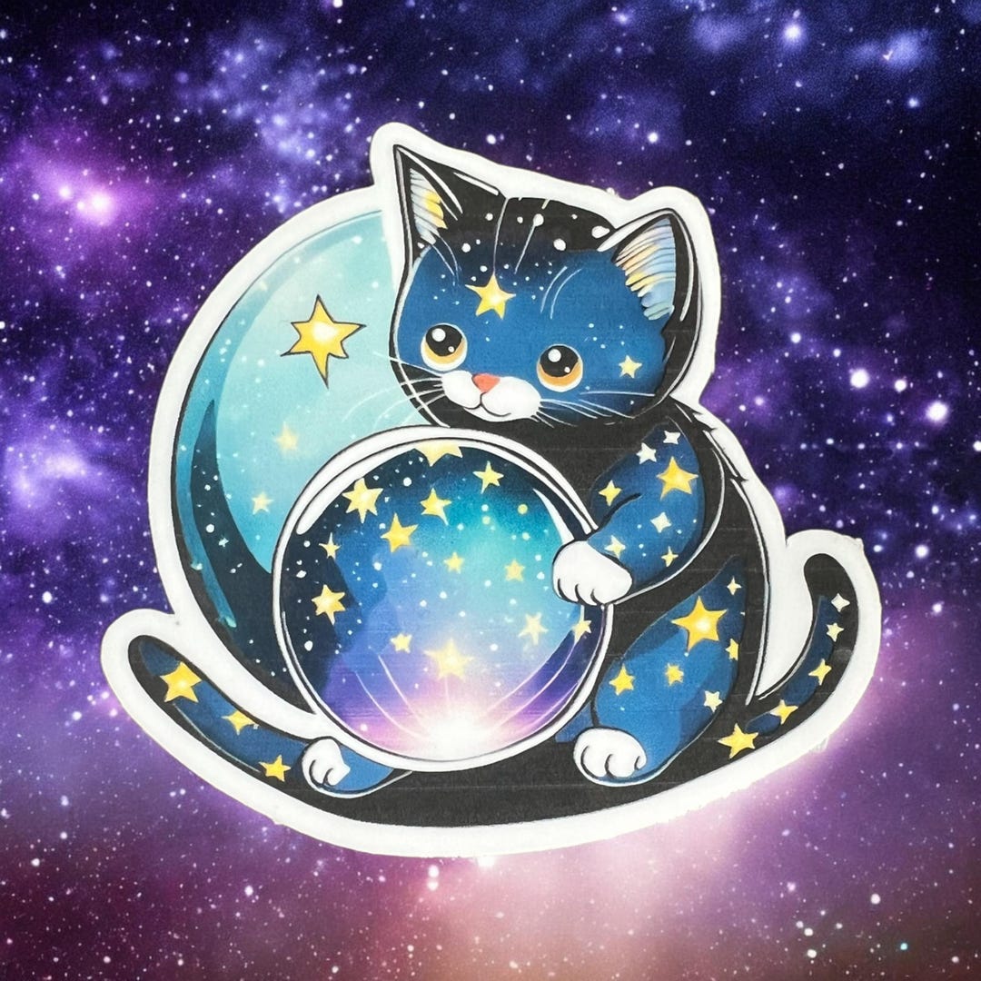 Cat Constellation Sticker With Crystal Ball - Celestial Pet Vinyl Decal ...