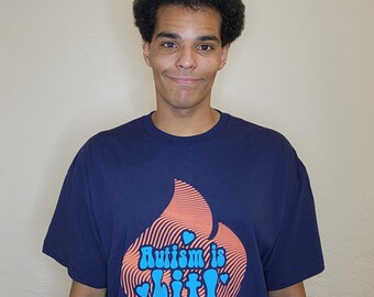 AUTISM IS LIT Shirt- Navy Blue Color