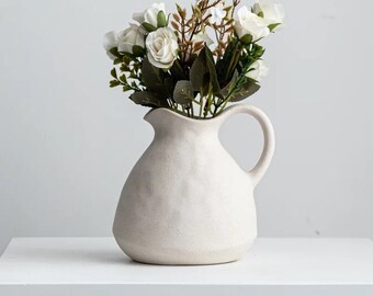 3 Styles Ceramic Textured Beige Vase | Wabi Sabi Vase | Ceramic Jug Vase | Decorative Jug | Vase with Handles | Vintage Style Handmade Vase