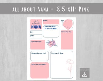 Alles über Nana - Sofortiger Download - Nana Fragebogen - Geschenk für Oma - Last Minute Geschenk für Nana - Muttertag zum Ausdrucken