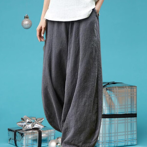 Black Pants For Women Fall Summer Faux Linen Loose Fit Lounge Thin Overall Straight Leg Plain Long Leg Overalls Pants Unitard Ladies 2025 Clothing 5xl
