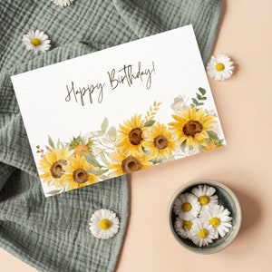 Carte d'anniversaire de tournesol | Carte d'anniversaire imprimable | Carte d'anniversaire de calligraphie | Anniversaire minimaliste | Téléchargement instantané | Carte numérique