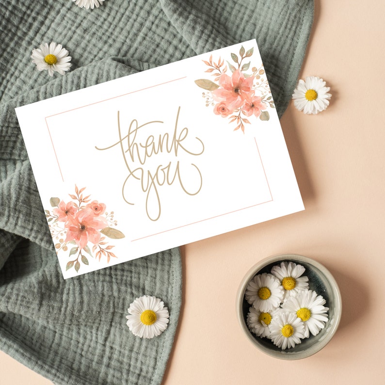 Flower Thank You Card | Thank You Card Printable | Calligraphy Thank ...