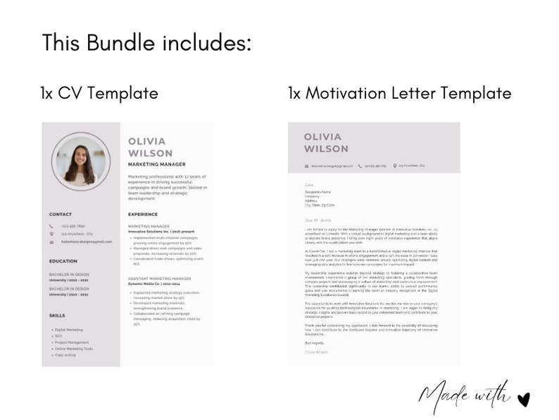 CV & Motivation Letter Bundle / Ready to Download / Canva Template - Etsy