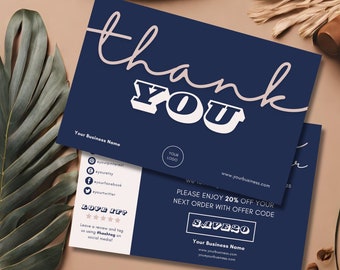 Afdrukbare zakelijke bedankkaarten, bewerkbare verpakking voor eigenaren van kleine bedrijven, afdrukbare bedankbriefkaart