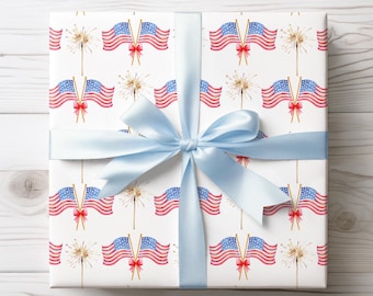 Wrapping Paper, 4th of July Gift Wrap, Patriotic Independence Day Roll, Red White Blue, Summer Birthday, Preppy Decoration, Holiday