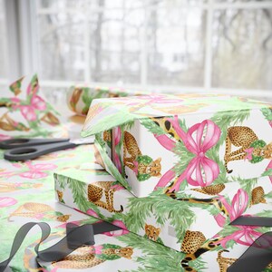 Wrapping Papers, Cheetah Pink Preppy Christmas Gift Wrap, Watercolor Leopard Print Decorative Paper, Festive Luxury Holiday Wrap, Stylish image 2