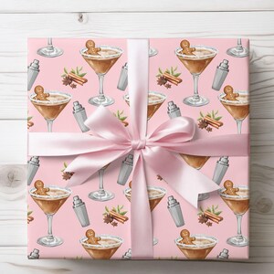 Gingerbread Martini Christmas Wrapping Paper, Holiday Cocktail Gift Wrap