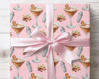 Gingerbread Martini Christmas Wrapping Paper, Holiday Cocktail Gift Wrap