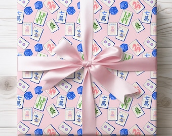 Mahjong Wrapping Paper, Preppy Grandmillennial Birthday Gift Wrap