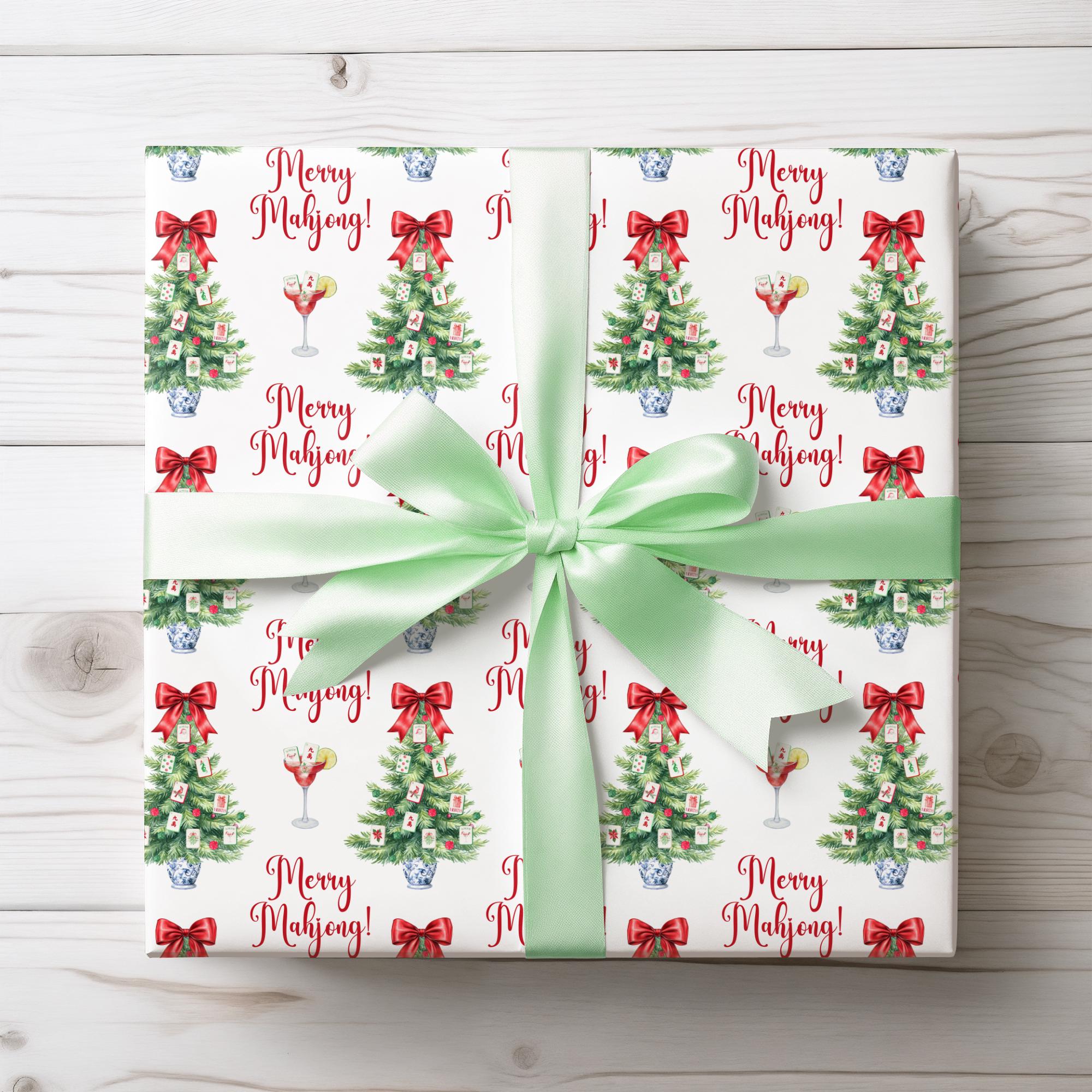 Mahjong Wrapping Papers, Xmas Gift Wrap, Holiday Tile Game Mahj Paper, Christmas Wrapping Paper, Luxury Wrap, Mahjongg League Gift Exchange