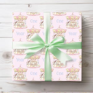 Carousel Wrapping Paper, Parisian Vintage Gift Wrap, First Birthday Gift Wrap, 1st B-day Wrap, Milestone Paper, Circus Gift Wrap