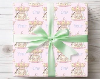 Carousel Wrapping Paper, Parisian Vintage Gift Wrap, First Birthday Gift Wrap, 1st B-day Wrap, Milestone Paper, Circus Gift Wrap
