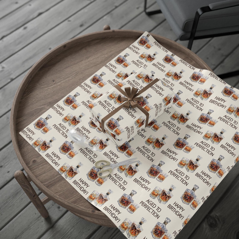 Birthday Wrapping Papers, Aged To Perfection Whisky, Brandy, Cocktail, Gift For Him, Men's Gift Wrap, Happy Birthday Celebration Supplies image 5