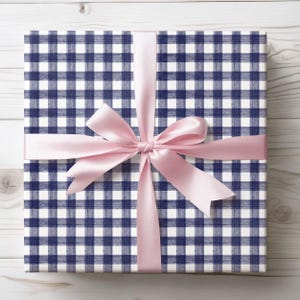 Wrapping Paper: Blue Gingham Gift Wrap, Dark Blue Check Gift Wrapping, Navy Gingham, preppy gift wrap, All Occasion, Costal, Nautical