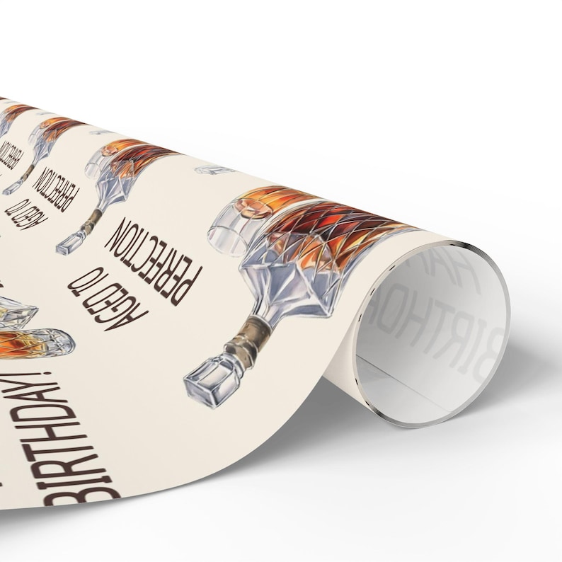 Birthday Wrapping Papers, Aged To Perfection Whisky, Brandy, Cocktail, Gift For Him, Men's Gift Wrap, Happy Birthday Celebration Supplies image 3