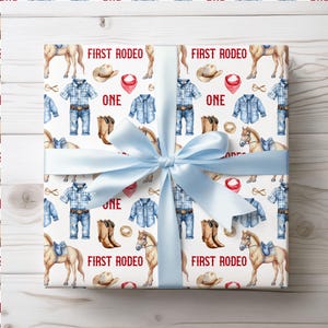 Carta da regalo per il primo compleanno del ragazzo, carta da regalo Western Rodeo, carta da regalo in rotolo, compleanno di un anno, confezione regalo, festa