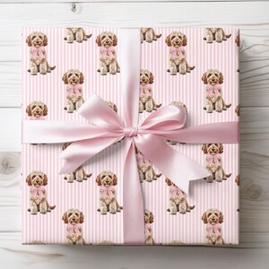 Goldendoodle Wrapping Paper, Pink Preppy Dog Gift Wrap, Cockapoo