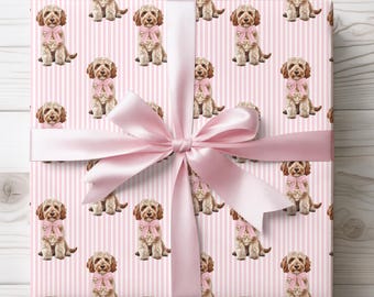 Papier cadeau Goldendoodle, emballage cadeau pour chien BCBG rose, cockapoo