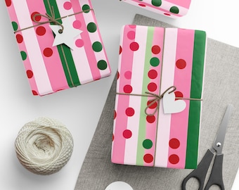 Pink and Green Polka Dot Wrapping Paper, Whimsical Gift Wrap