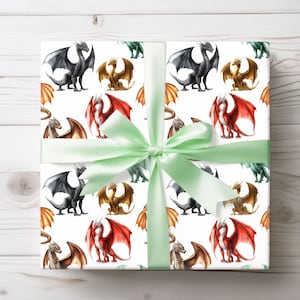 Carta da regalo a tema drago, drago di libri fantasy, rotolo di carta da regalo magica, creatura mitologica, carta da regalo romantica, per tutte le occasioni, genere neutro