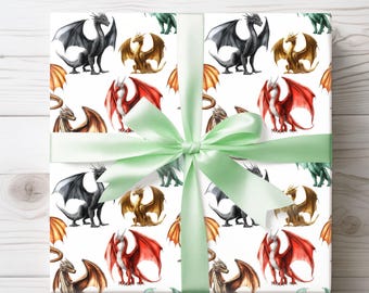 Dragon Theme Wrapping Papers, Fantasy Book Dragon, Magic Gift Wrap Roll, Mythical Creature, Romantasy Gift Paper,All Occasion,Gender Neutral