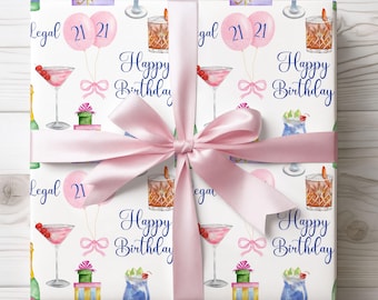 21st Birthday Wrapping Paper, Milestone Bday Gift Wrap, Twenty-One Years Old, Drinking Age