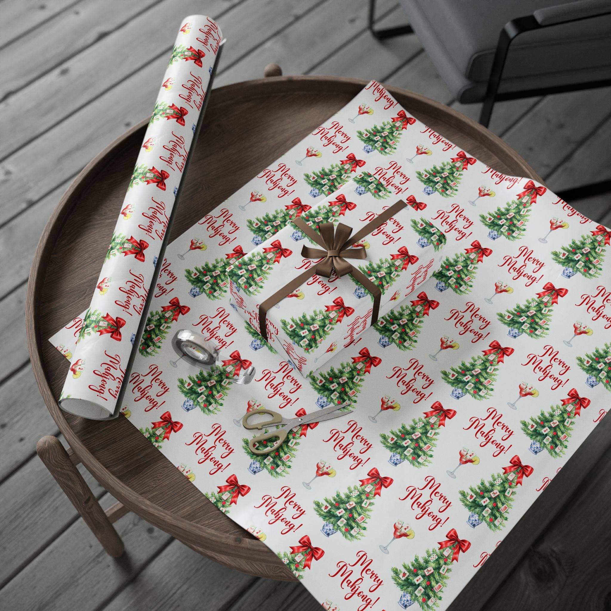 Mahjong Wrapping Papers, Xmas Gift Wrap, Holiday Tile Game Mahj Paper, Christmas Wrapping Paper, Luxury Wrap, Mahjongg League Gift Exchange