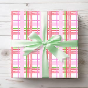Valentine's Day Wrapping Paper,  Pink Plaid Gift Wrap, Preppy Spring Birthday Paper