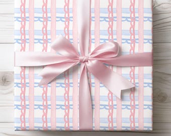 Papel de regalo a cuadros rosa y azul, papel de regalo Grandmillennial