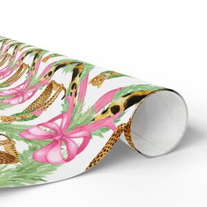 Wrapping Papers, Cheetah Pink Preppy Christmas Gift Wrap, Watercolor Leopard Print Decorative Paper, Festive Luxury Holiday Wrap, Stylish image 4