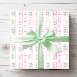 Mahjong Gift Wrap,Preppy Chinoiserie Wrapping Paper, Grandmillennial Mahjong Tiles, Birthday, Game Night, Mahjong Party, Mahjong Party Wrap