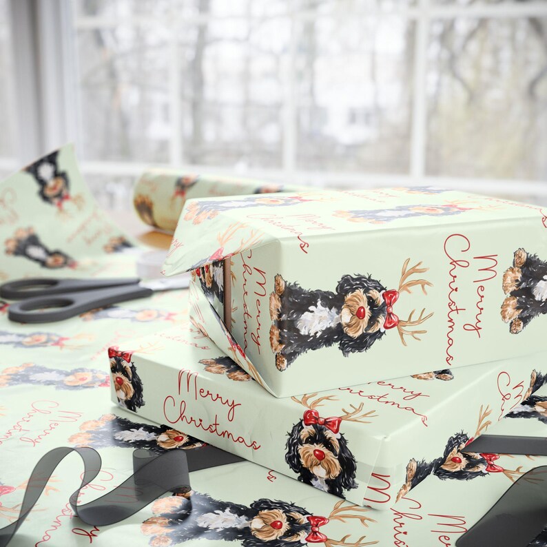 Christmas Bernedoodle Dog Holiday Wrapping Paper, Labradoodle Gift Wrap, Dog Lover Wrap Xmas Wrap, Pet Dog Owner Gift, Festive Gift Wrap, image 2