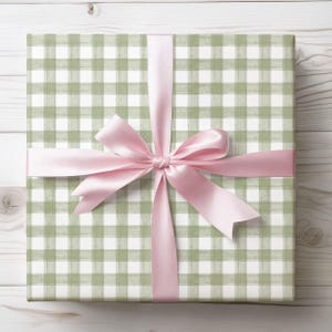 Carta da regalo, carta da regalo a quadretti verde chiaro, carta da regalo verde salvia, carta da regalo a quadretti per tutte le occasioni, carta da regalo arrotolata, Preppy Grandmillennial