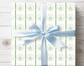 Wrapping Paper, Grand millennial Botanical Blue Green Floral Watercolor Gift Wrap, Floral Birthday, Holiday, Wedding, Gift Wrap, Gift Wrap