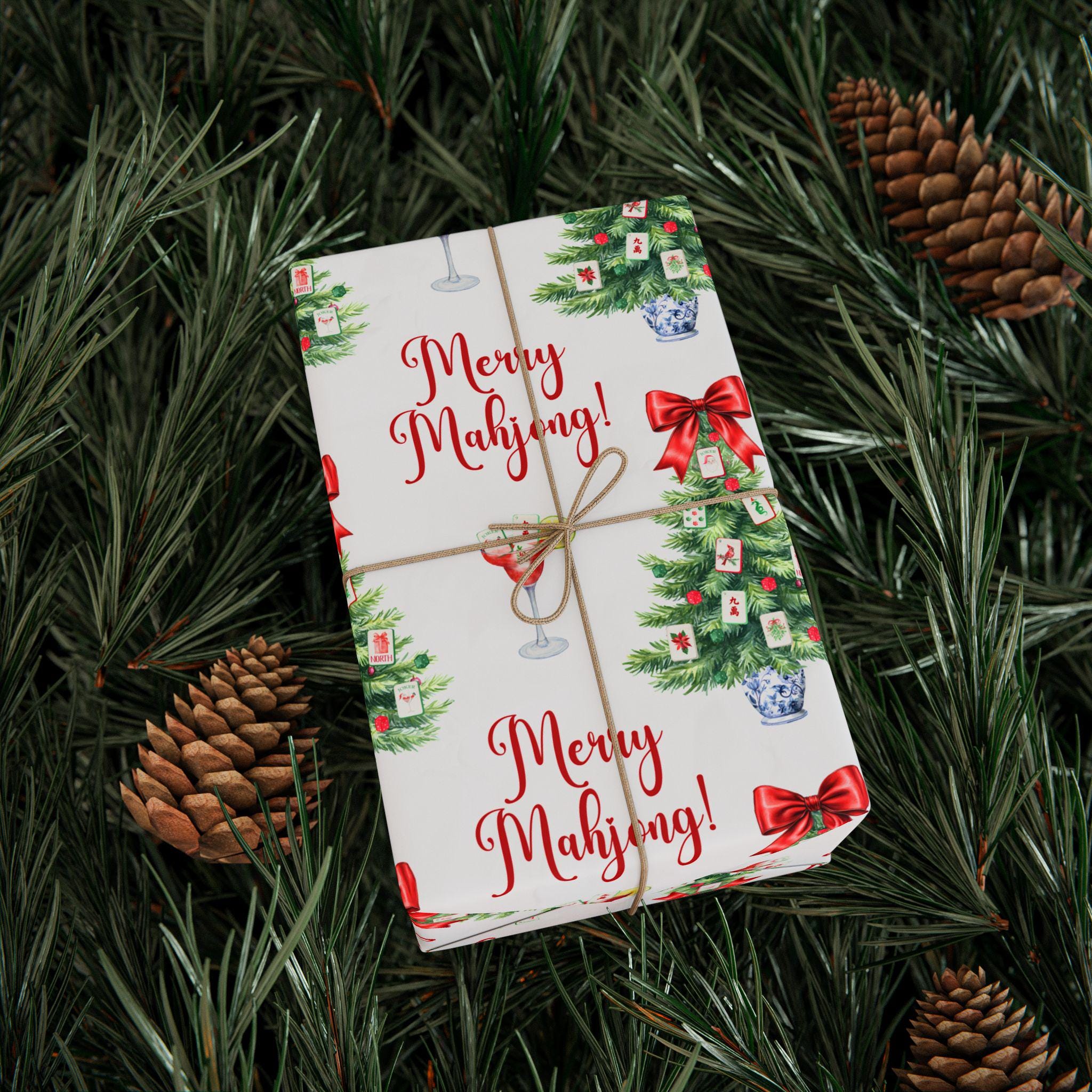 Mahjong Wrapping Papers, Xmas Gift Wrap, Holiday Tile Game Mahj Paper, Christmas Wrapping Paper, Luxury Wrap, Mahjongg League Gift Exchange