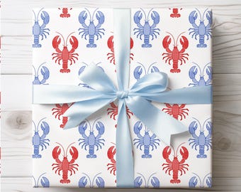 Lobster Gift Wrap: Coastal New England Wrapping Paper, Red, White, Blue